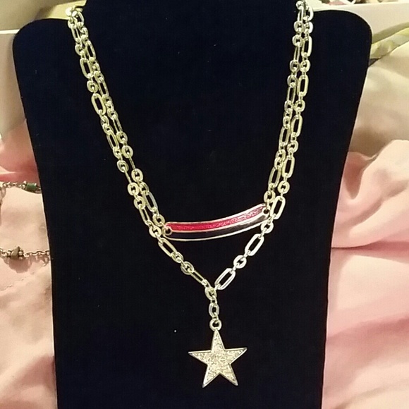 Red , white and blue choker necklace