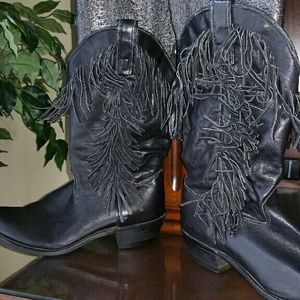 Leather fringe boots