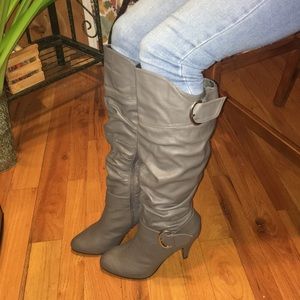 Gray slouch heel boots