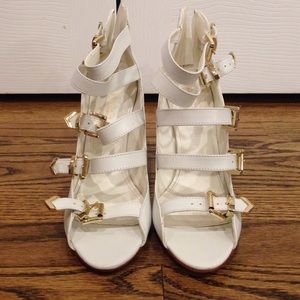 White strappy leather Aldo heels never worn