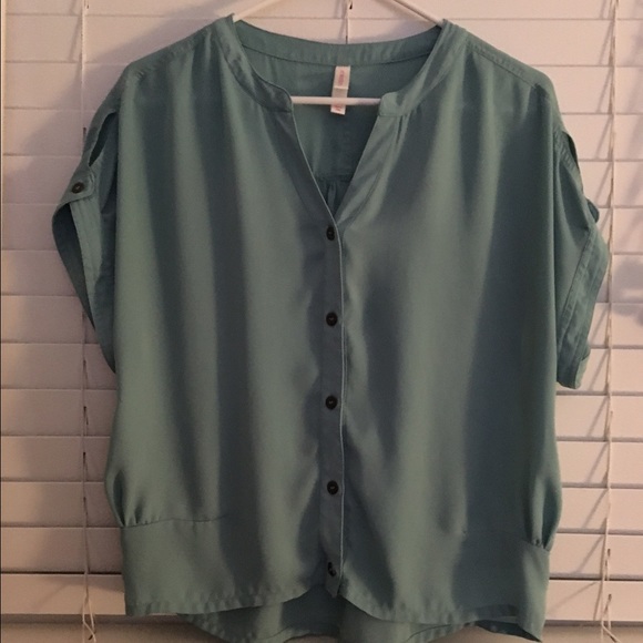 Sheer, teal button down blouse