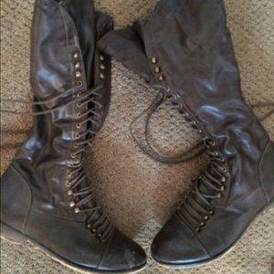 Yoki Vintage Leather Lace up Riding Boots