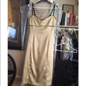 Gold/taupe stretchy, knee length dress.