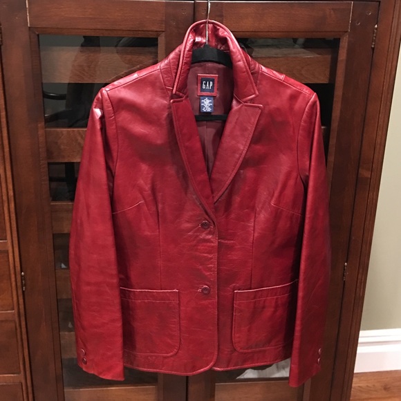 Gorgeous Gap cherry red leather blazer
