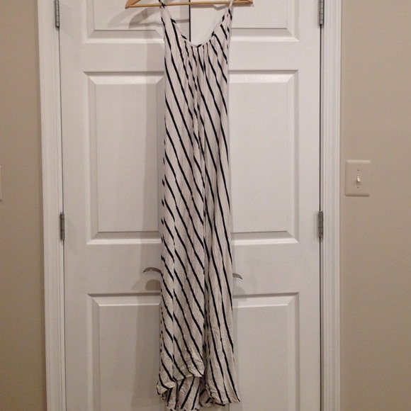 Black and white striped backless maxi dress