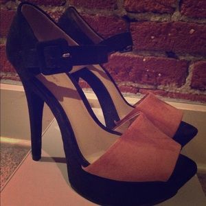Zara black & orange peep toe heels