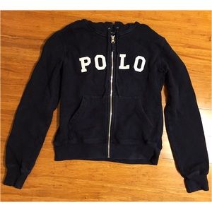 Navy Blue/White Ralph Lauren Polo Hoodie - (XS)