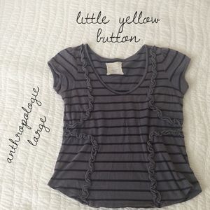Anthropologie Little Yellow Button Gray Stripe Top