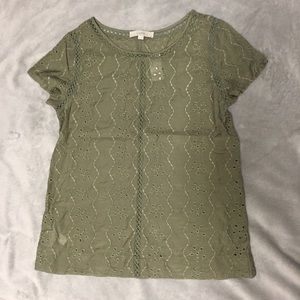 Loft green lace shirt, short sleeved