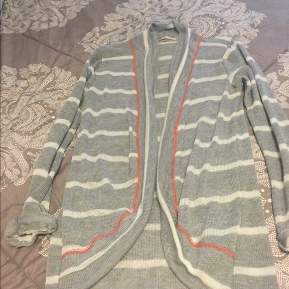 Gray and white striped cardigan