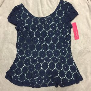 Navy blue lace peplum shirt
