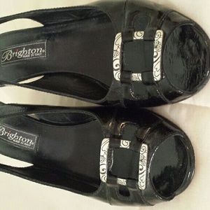 Black patent  Italian leather sling backs