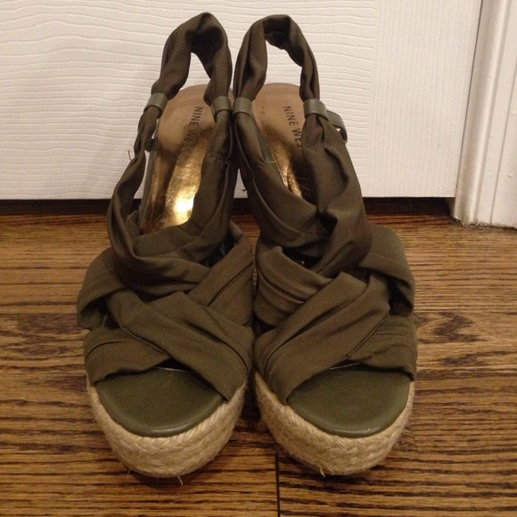 Cute army green Nine West espadrille wedges