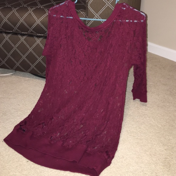 Express dark red lace sweater - Picture 3 of 3