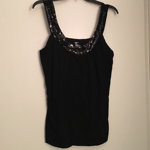 Black sequin trim tank