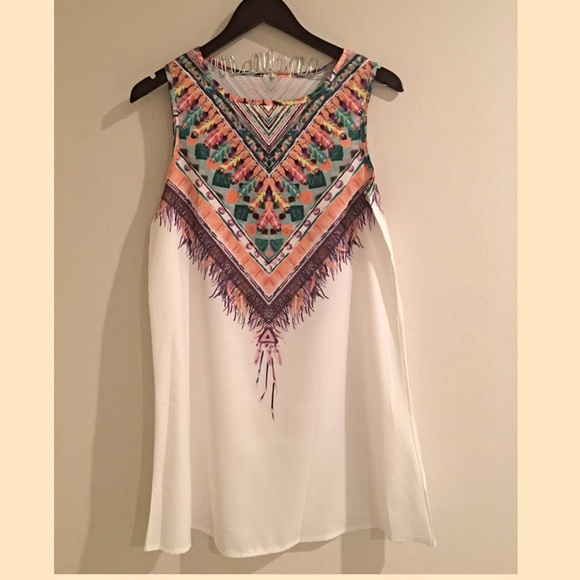 LAST ONE 🆑 White Aztec Printed Boho Mini Dress - Picture 3 of 4