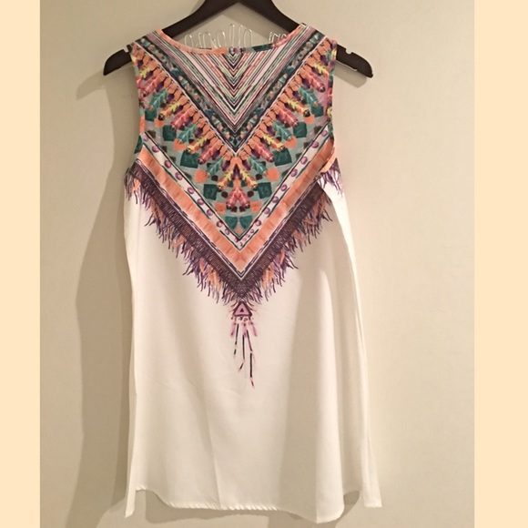 LAST ONE 🆑 White Aztec Printed Boho Mini Dress - Picture 4 of 4