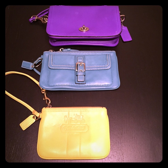 3 small and medium Coach wristlets and purse.