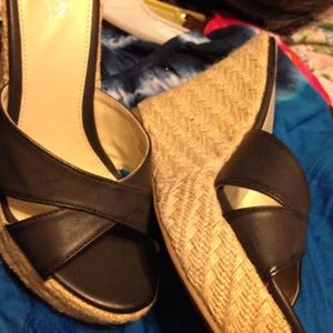 Black slip on wedges