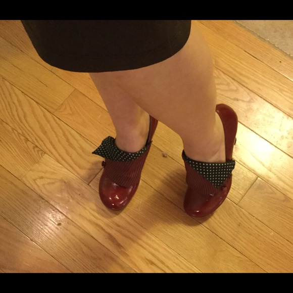 Red, black, and white shoes