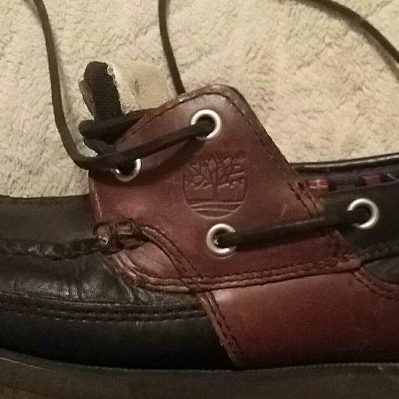 Brown and Black Timberland dock loafer shoes