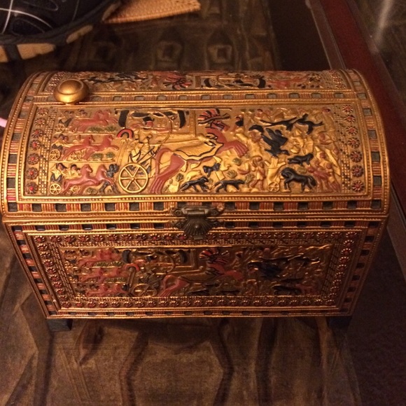 African jewelry box with hand painted designs