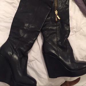 Steven black leather wedge boots!