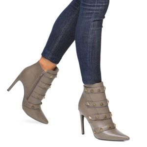 Strappy Pointed-Toe Studded Booties