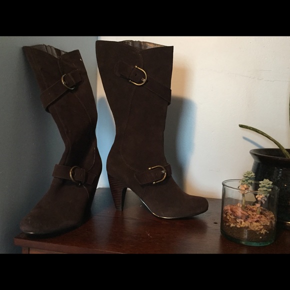 Brown Suede Heeled Boots