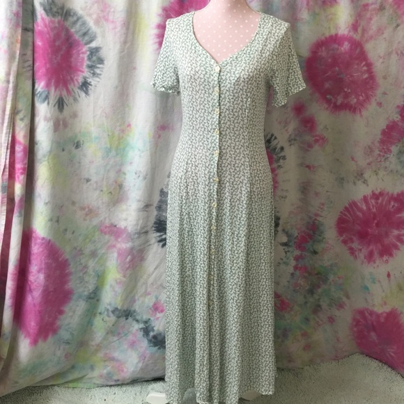 Vintage white green floral dress
