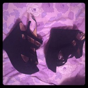 Vintage Black Suede Wedge
