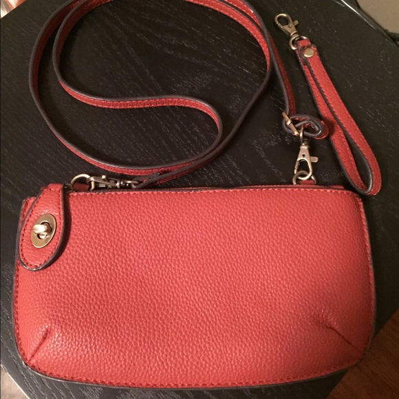 Orange faux pebble leather wristlet