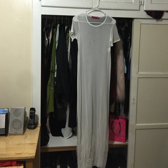 Boohoo White Sheer Maxi Slit Mesh Top Dress