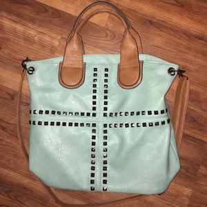 Large Turquoise and Brown Purse