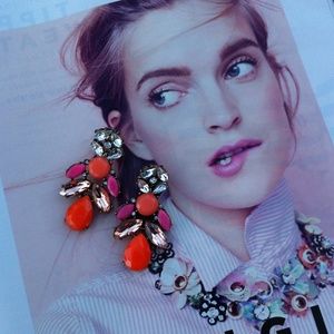 Orange & Pink Crystal Chandelier Stud Earrings