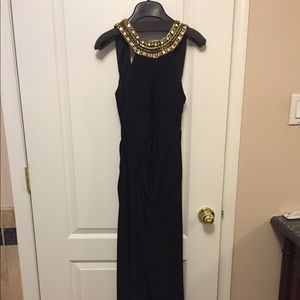 Black floor length gown.