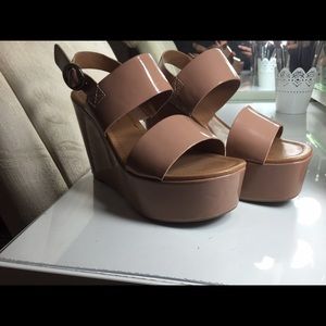 Nude strap wedges