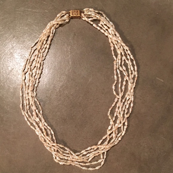 Stunning 7-strand river pearl & 14k gold necklace