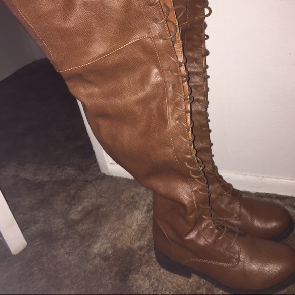 Over the knee brown lace up boots worn 3 times sz8