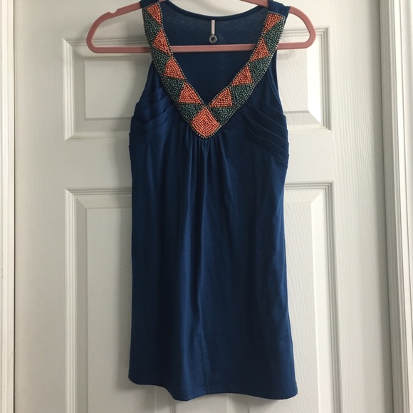 ❌SOLD❌Blue with orange/blue beaded trim. Sz M