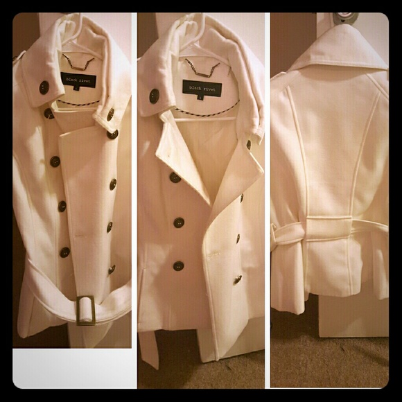 Black Rivet Faux Wool Military Jacket, White