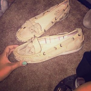 Coach "Carisa" tan fabric loafers