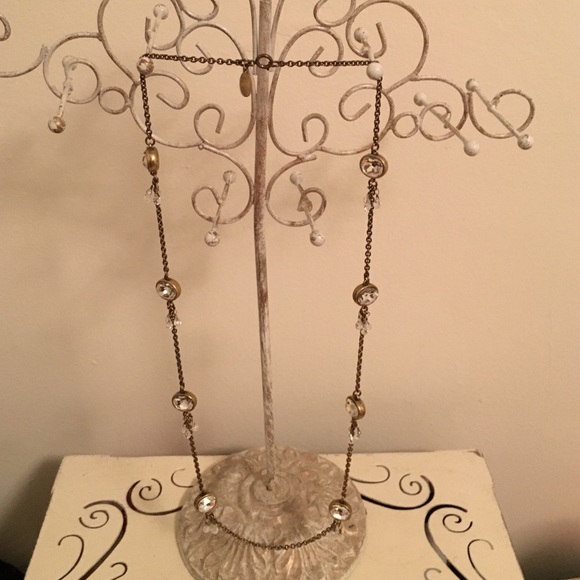Ann Taylor gold rhinestone long necklace