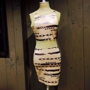 Metallic/nude Body con dress
