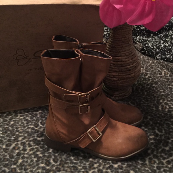 NEW Riding Boots Mid-calf Combat Riding Round Toe - Picture 2 of 4