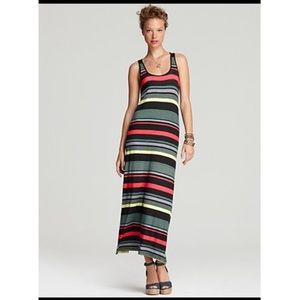 New Designer AQUA Bloomingdales Striped Maxi Dress