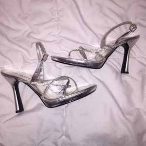Silver strappy heels
