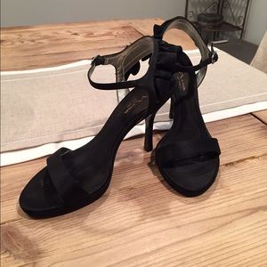 Nina Black Strappy Heels with Ruffle at the Ankle