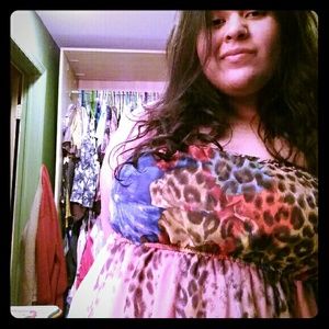 Strapless floral/animal printed maxi dress