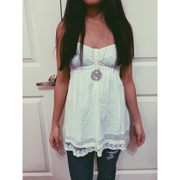 White boho spaghetti strap  blouse with lace